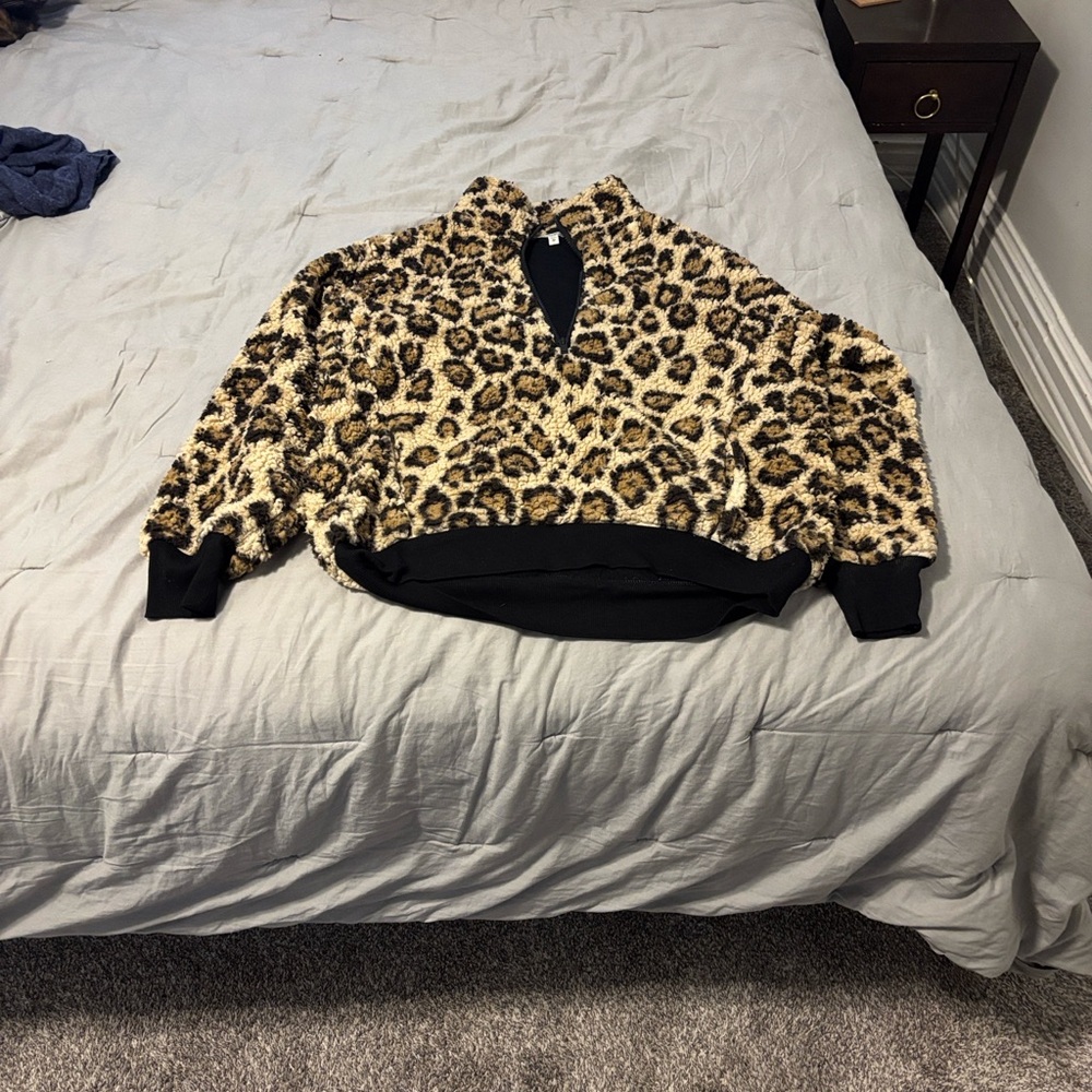 Express Leopard Pattern Faux Fur Jacket